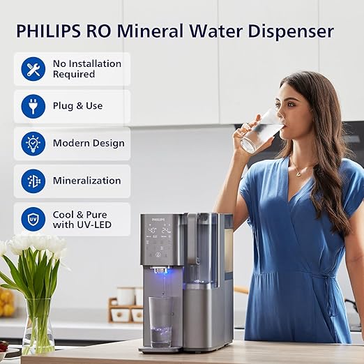 Reverse Osmosis Water Filter Countertop ADD6928DG/37, Cold & Hot Water Dispenser, 6 Stage RO Water Filtration System Purifier Dispenser with UV Light, 6 Temperature, NSF/ANSI 372 Certified,TDS Monitor