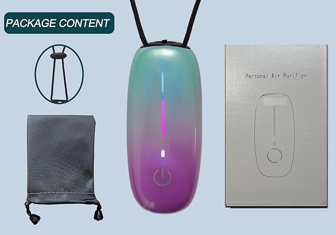 Portable Air Purifier, Vedawind Personal Air Purifier Necklace,Mini Size, High Gear Negative Ions Generator,Wearable for Travel, Airplane, Office, Outdoor, Home Rainbow