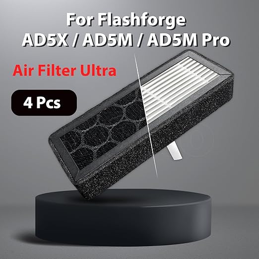 4 Pack AD5M/AD5X Air Filter with HEPA 13 Activated Carbon for Flashforge Adventurer 5M/5M Pro/AD5X 3D Printers, Replacement Filter for VOCs, PM2.5, Ultrafine Particles & Odors