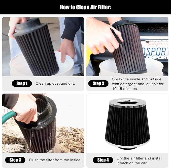 RYANSTAR 63mm 2.5" High Flow Round Tapered Cone Cool Air Filter Cleaner with Top Filter Design Short 153mm tall Black