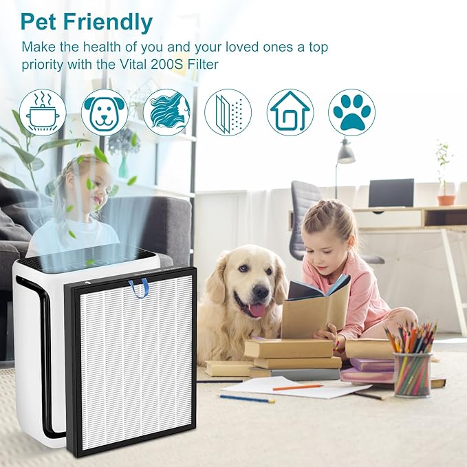 Vital 200S Replacement Filter Compatible for LEVOIT Vital 200S&Vital 200S-P, 3 in 1 Filtration, Particle Dust Pet Dander Filter&Smoke Smell Odor Activated Carbon Filter, Vital 200S-RF, 2Pack, White