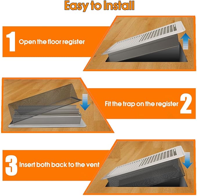 Floor Register Vent Cover Filter Net, 4"x12" Air Vent Screen Mesh Covers Catcher Filter Hoods for Home Floor Registers Vent Filters, Black (4 Packs)
