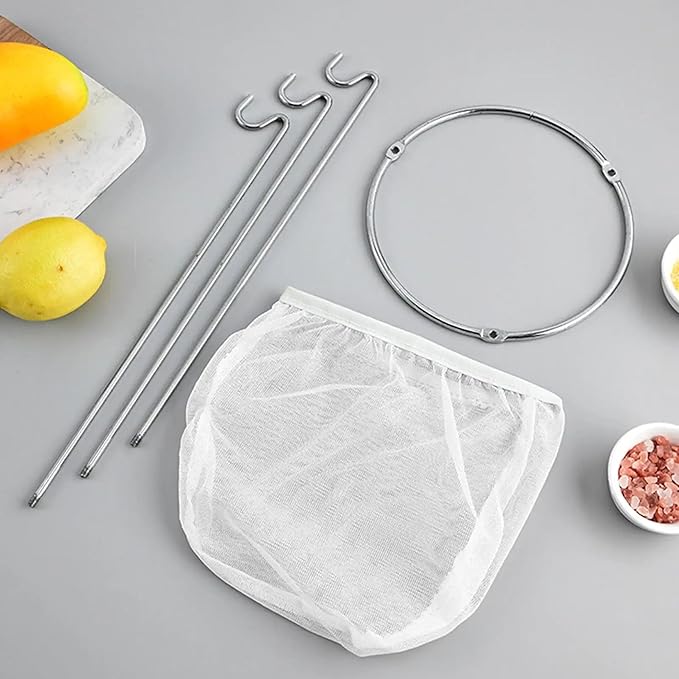 Jelly Strainer Stand with 100 Mesh Fine Strainer bag of Nylon Multipurpose use for making Jellies, Jam, Juices, Nut milk, Broth, Strain handsfree, Fine Mesh Sieve, jelly bag for canning