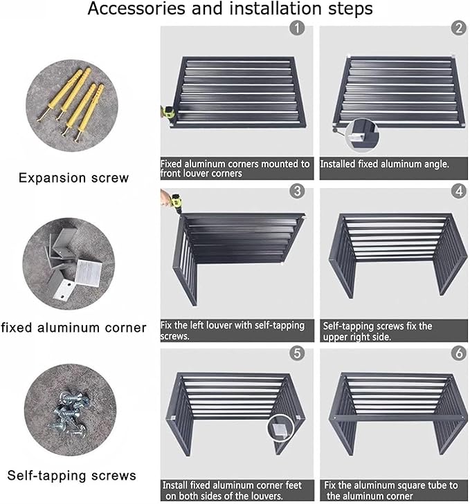 Split Air Conditioner Fence Privacy Screen 4 Panel, Aluminum Air Conditioner and Heat Pump Cover, Trash can Enclosure, Outdoor Flower Stand (Black 110x60x80cm/43x24x31.5in)