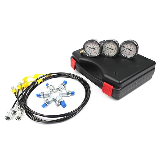 SINOCMP Hydraulic Pressure Test Coupling Kit with 3 Pressure Gauge, 3 Hoses and 6 Couplings, Hydraulic Gauge Set for Excavator Construction Machinery