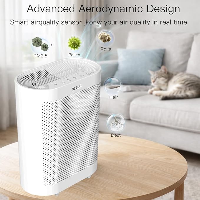Azeus FS32 Air Purifier | True HEPA Filter | Covers Up to 1076 Sq. Ft. | Ideal for Homes, Offices & Commercial Spaces | Captures Smoke, Dust & Pet Dander | Auto Mode & Air Quality Sensor