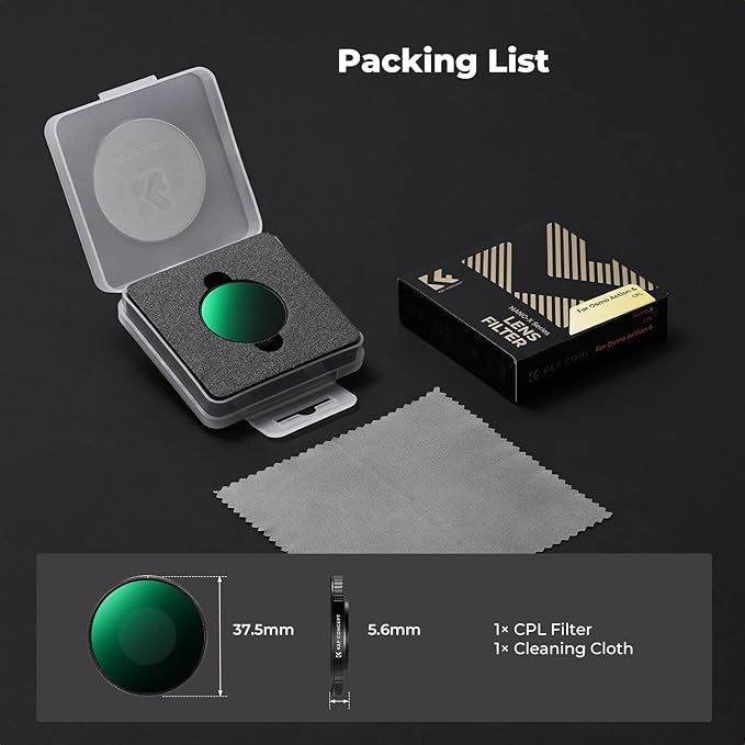 K&F CONCEPT Screw On Fit CPL Filter for DJI Osmo Action 6, Circular Polarizers Filters, Top Optical Glass with Multi-Coated Anti-Glare Reduce Reflections Action Camera Accessories