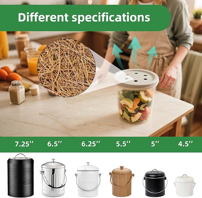 15 Packs of Kitchen Compost Bin Filters, Coconut Shell Made of Coconut Palm Material, Up to 7.25 Inches Fits Most Countertop Compost Bins
