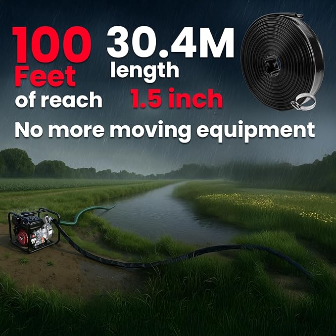 XtremepowerUS Backwash Hose Extra Heavy-Duty Pool Drain Hose 2" x 50 ft – 47 MIL Thickness Drain Hose with Clamp for Filter Pump or Sump Discharge