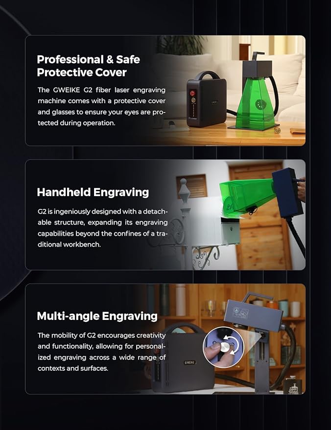 GWEIKE G2 Pro 30W Fiber Laser Engraver, 15000mm/s Fast Laser Engraver Machine with 3D & Deep Engraving, 150x150mm Working Area, Portable Laser Marking Machine for Jewelry, Metal, Leather, Dog Tags