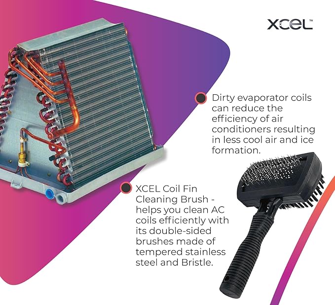 XCEL Advanced HVAC Coil Cleaning Fin Brush for AC Evaporator and Condenser Coils – HVAC Coil Cleaner | Stainless Steel Pins - Improve HVAC Efficiency, Easy AC Maintenance - Double Sided