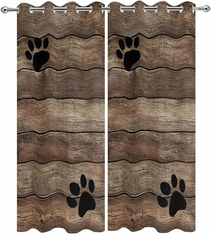Wood Grain Outdoor Curtains for Patio Claws Animals Wooden Brown Vintage Waterproof Outside Curtains with Grommet Top Weatherproof Curtain for Cabana Pergola Gazebo, 2 Pack, 54" W x 108" L