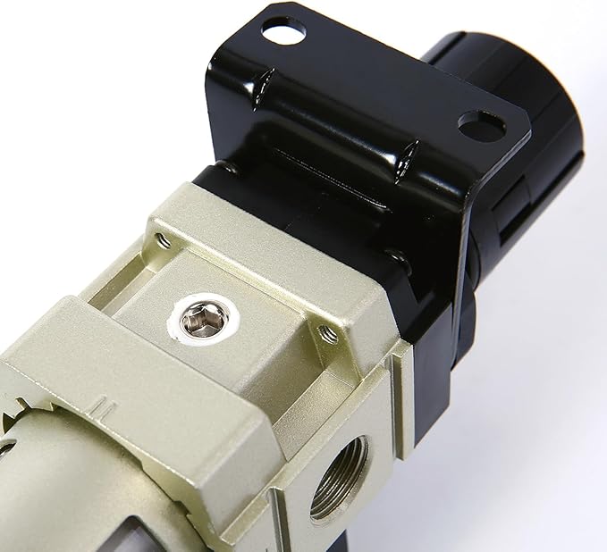 SNS 1/4''NPT Compressed Air Compressor Pressure Filter Regulator Piggyback Combo - Poly Bowl with Metal Guard, Semi-auto Drain, Bracket, with Gauge AW3000-N02A