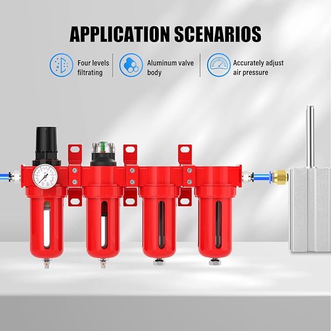 1/2" NPT Industrial Grade 4 Stage Aluminum Air Drying System, Coalescing Filter, Particulate Filter, Double Desiccant Dryer and Air Regulator,Manual Drain For Plasma Cutter and Paint Spray