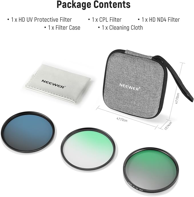 NEEWER 95mm UV CPL ND Lens Filter Kit with Hard Shell Storage Case, Multicoated Optical Glass & Aluminum Alloy Frame, UV + Circular Polarizing (CPL) + Neutral Density (ND4) Filter for 95mm Camera Lens