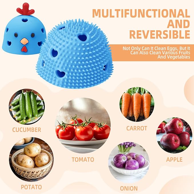 Silicone Egg Brush Cleaner, Egg Washer for Fresh Eggs, Egg Cleaner for Fresh Eggs, Egg Scrubber for Fresh Eggs, Reusable Cleaning Tools for Egg Washer (Blue)