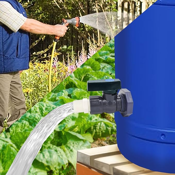 2 Set PVC Rain Barrel Diverter Kit Rain Barrel 3/4 Inch Spigot Kit with Bulkhead Fitting, Hose (25mm/1" + 16mm/0.63") Adapter, Hole Saw, Ball Valve, Clamps, Thread Seal Tape