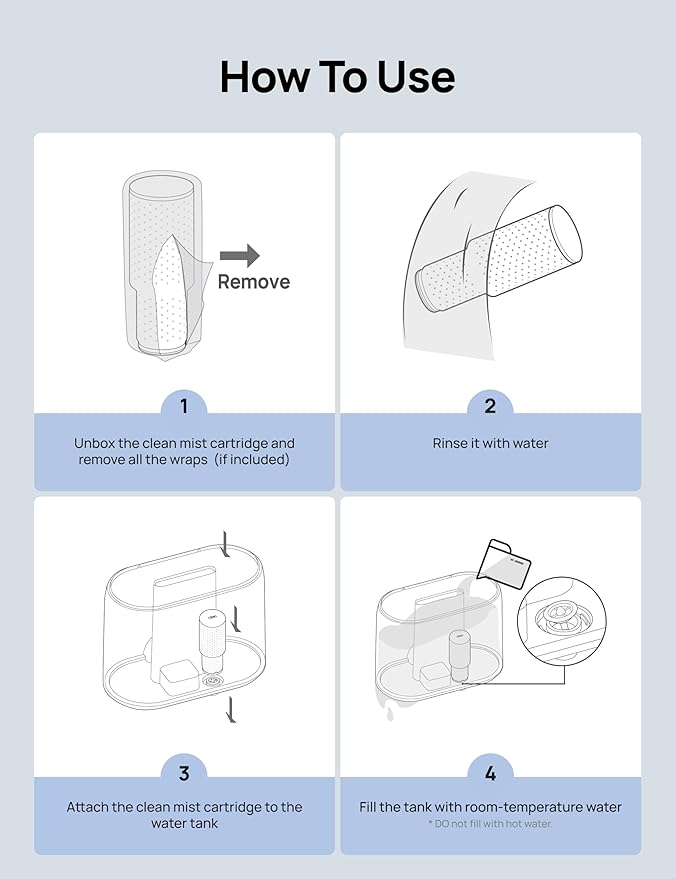 DREO Clean Mist Cartridge 3-Pack for Humidifiers, Compatible with DREO Humidifiers HM311/311S/524/524S/306, Reduce Contaminants Build-up, Healthier Mist, Easier Cleaning