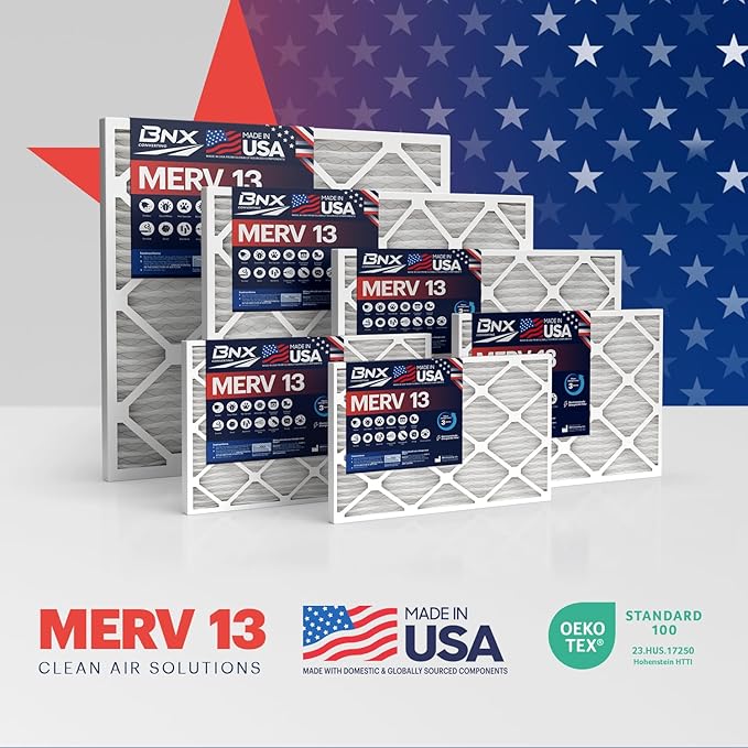 BNX TruFilter 18x20x1 Air Filter MERV 13 (6-Pack) - MADE IN USA - Electrostatic Pleated Air Conditioner HVAC AC Furnace Filters for Allergies, Pollen, Mold, Bacteria, Smoke, Allergen, MPR 1900 FPR 10