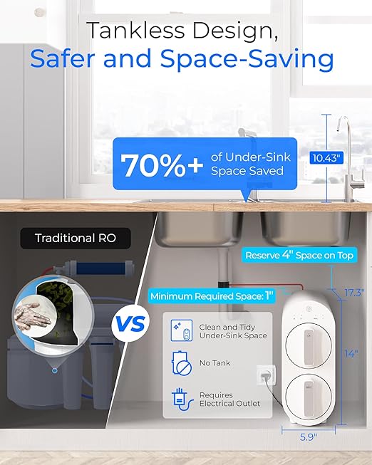 Waterdrop G2P600 Reverse Osmosis System, 600 GPD Tankless RO Water Filter System, Under Sink RO System, 7 Stage Filtration, 2:1 Pure to Drain, Reduce TDS, FCC Listed, USA Tech