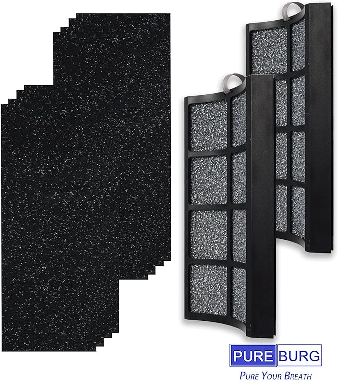 PUREBURG Replacement Filter Set Compatible with Hunter HPF500 Tower Air Purifier HP500FBLS HP500FGRS HP500FWHS, 2-Pack H13 HEPA + 8 Activated Carbon Pre-Filters
