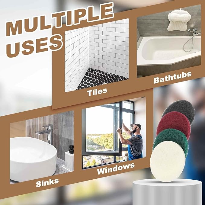 HARFINGTON 24pcs Scrubber Scouring Pads 1200 Grits 4 Inch Drill Power Brush Hoop and Loop Surface Conditioning Disc Drill Scuffing Disc Scrub Pads for Home Kitchen Cleaning, Light Gray