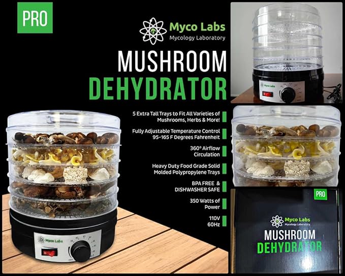 350 Watt Mushroom Dehydrator with Adjustable Temperature Control and Extra Tall Trays