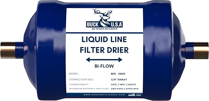 2 Pack Buck Bi-Flow Refrigerant Liquid Line Filter Drier 3/8" ODF Sweat BFK-083S - Compatible with CFC, HCFC, HFC - Ideal for Heat Pump & Straight Cool Air Conditioners (1-5 Tons)