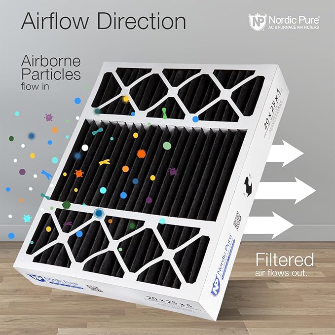 Nordic Pure 20x25x5 (Actual Size: 19 3/4 x 24 1/4 x 4 7/8) Air Bear Replacement Pure Carbon Odor Reduction Merv 8 Air Filter 1 PK