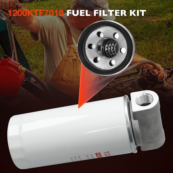 1200KTF7018 Fuel Filter Spin-On Particulate Replacement for Transfer Pumps FR112 FR1210G FR610G,18 GPM Flow Rate,50 PSI- Includes 1200KTG9075 Filter Head, 3/4" ST Elbow, and 3/4" x 7" Nipple