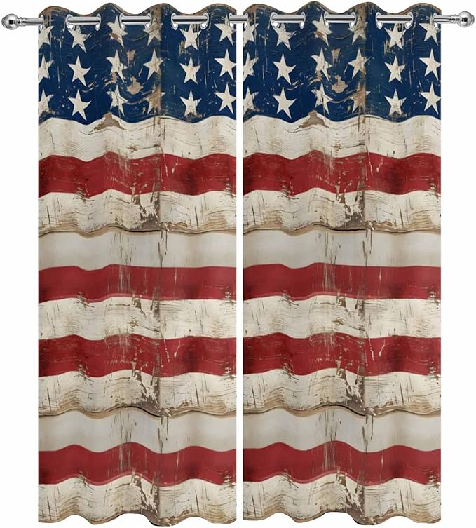 4th of July Outdoor Curtains for Patio USA Flag Independence Day Vintage Waterproof Outside Curtains with Grommet Top Weatherproof Curtain for Cabana Pergola Gazebo, 2 Pack, 54" W x 108" L