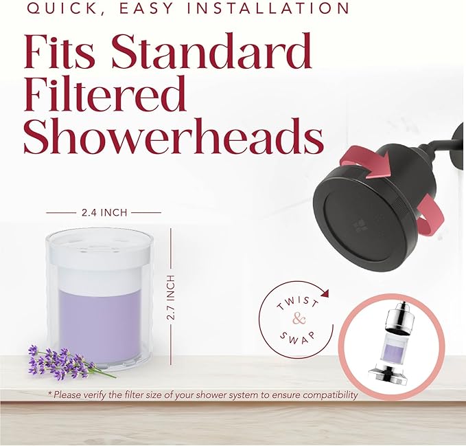 Vitamin C Shower Filter Replacement Cartridge + Shower Steamers Aromatherapy - K Beauty Skin & Hair Enhancement, Universal Water Filter Replacement for AquaBliss - Lavender Spa Scent