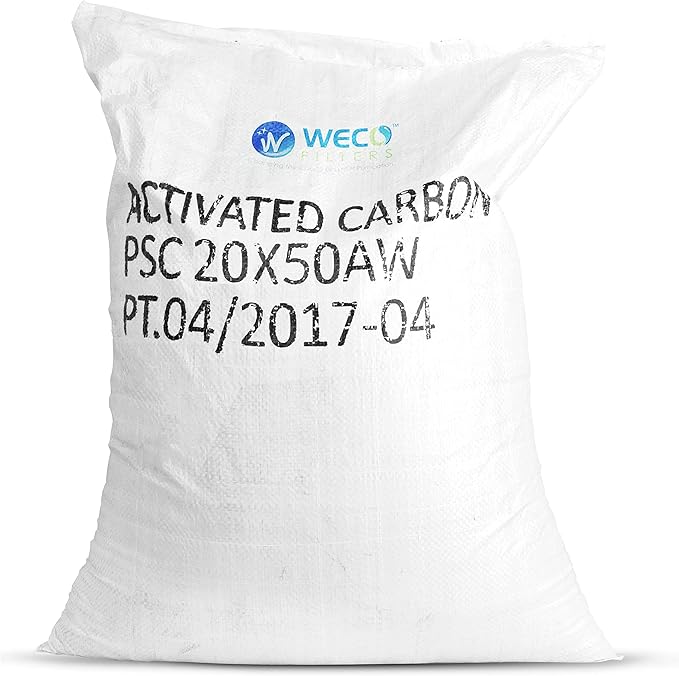 WECO Granular Activated Carbon Water Filter Powder - Coconut Shell Carbon - Removes Chlorine, Chloramine, Odor, and Turbidity - 1 cu.ft (20 x 50 MESH)