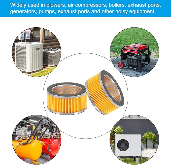 PATIKIL 4.2 x 2 Inch Air Compressor Intake Paper Filter 4 Pack Piston Type Air Filter Elements Replacement for Blowers Generators Filter Particles to Reduce Noise, Yellow