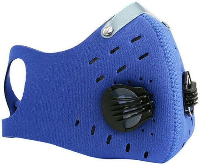 ASA Techmed Reusable Dual Air Breathing Valve Face Mask Cover with Activated Carbon Filter (Blue Dual Valve)