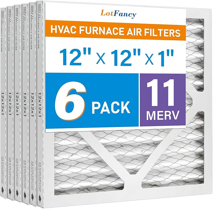 LotFancy 12x12x1 Air Filter MERV 11 6-Pack, Electrostatic Pleated AC Furnace Air Filter, Captures Dust, Smog & Pet Dander, Actual Size: 11.75"x11.75"x0.75"