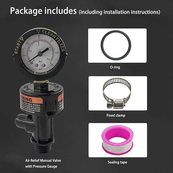 High Flow Manual Air Relief Valve with Pressure Gauge Compatible with FNS, Clean and Clear, Quad DE, 2000 4000 Series Pool and Spa Filters Replacement for 98209800 and 98209803 Models