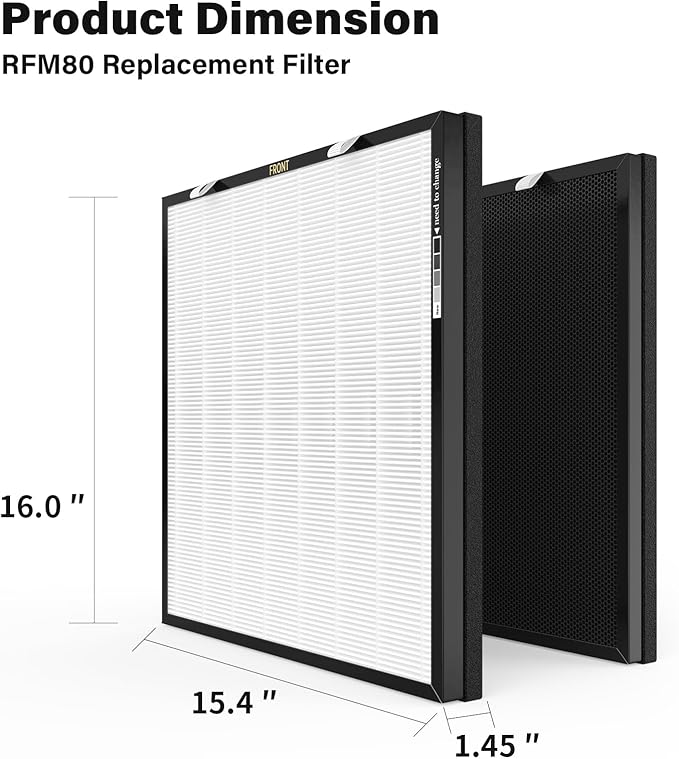 2 Set RFM80 Replacement Filter Compatible with Max Air Purifier (Model OVHM80), Replacement Part# RFM80, 4 Extra Pre-Filters + 2 Efficiency Filter + 2 Activated Carbon Filter