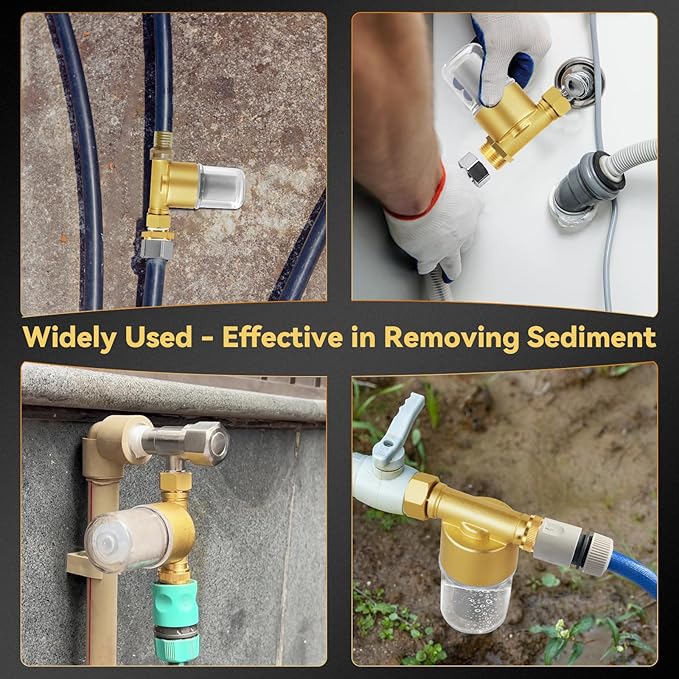 40 Micron Reusable Sediment Filter, Brass Inline Water Filter, Compatible with 1/2" NPT & 3/4" GHT, Sediment Filter for Washer, Washing Machine, Garden Hoses, High Pressure Washer, Well Water, RV