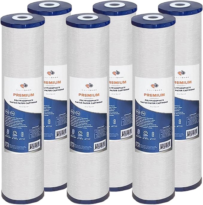 Aquaboon 4.5 x 20 Water Filter - Whole House Water Filter Replacement Cartridge, 5 Micron, Anti-Scale Filtration for High-Capacity Purification 6 Pack