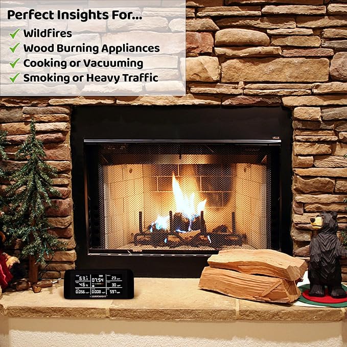 AirKnight Premium Indoor Air Quality Monitor Indoor & Air Quality Sensor. VOC detector, CO2 Monitor, Formaldehyde Detector HCHO, AQI, PM2.5, PM10 Temperature Humidity Air Monitor AQI CO2 Meter Gas Off