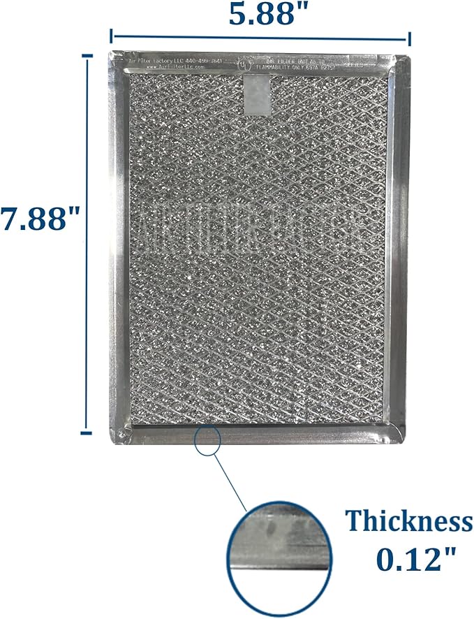 Air Filter Factory Replacement For Frigidaire FGMV174KFA Made In USA 12-Layer Microwave Oven Aluminum Mesh Grease 5.88 x 7.88 x 0.12 Inches Vent Filter 2-Pack