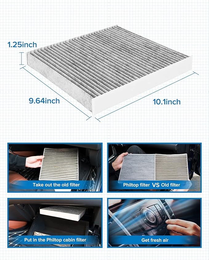 PHILTOP Cabin Air Filter, Replacement for Jetta 2019-2021, Tiguan 2018-2021, Atlas 2018-2021, Golf 2015-2021, Premium CF11643 Cabin Filter with Activated Carbon, Filter Up Dust Pollen