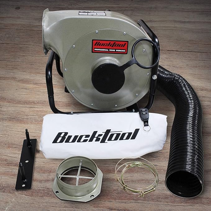 BUCKTOOL 1HP 6.5AMP Wall-mount Dust Collector with Remote Control and 2-micron Dust Filter Bag 550CFM Air Flow DC30A-1