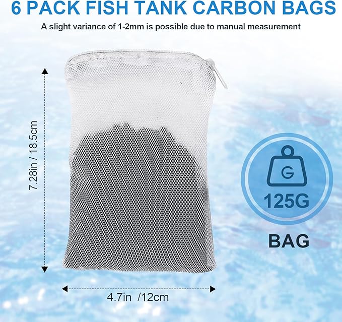 6Pack Aquarium Activated Carbon Bags Fit for Marineland All C-Series and Magniflow Canister Filters Rite-Size S, T and X, Charcoal Bags for Fish Tank Filter, Aquarium Carbon Media