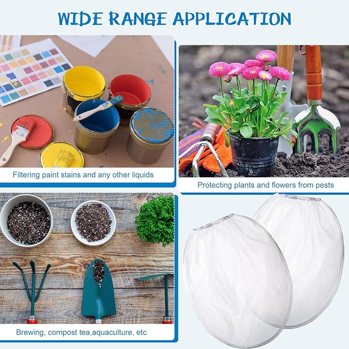 Paint Strainer Bags White Fine Mesh Filters Bag Bucket Elastic Opening Strainer Bags Hydroponic Paint Filter Bag for Paint Gardening (60 Pieces,1 Gallon)