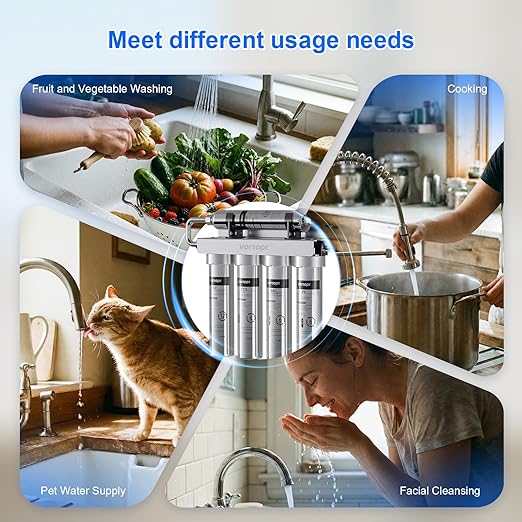 Vortopt Under Sink Water Filtration System,NSF Certified to Standards, Stainless Steel Water Filter,0.01μm Fine Filtration,Retains Beneficial Minerals,with Pressure Gauge,U2 (5 Filters)