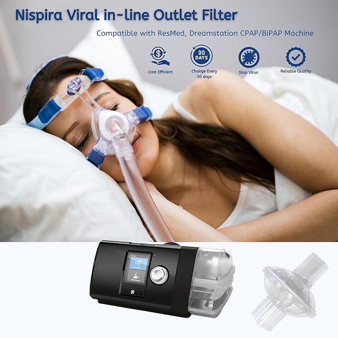 Nispira 12-Pack Universal CPAP Inline Viral Filter for ResMed, Dreamstation CPAP BiPAP Machines Standard Tubing Outlet 22 mm Machine Outlet 25mm