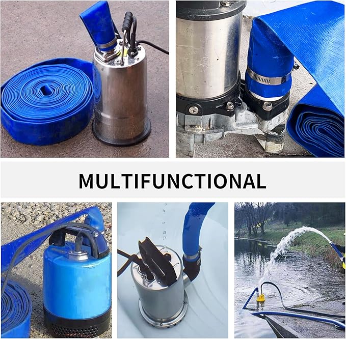 1-1/2" x 25 FT Pool Backwash Hose, Blue Heavy Duty Reinforced PVC Lay Flat Water Discharge Hose for Swimming Pool Filter Pump,with 2 Clamp