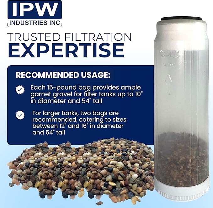 IPW Industries Water Softener Gravel - Garnet Filter Bed Media for Filter Tanks, Water Conditioners, and Water Softeners - Pure Filtration Grade Bedding Perfect for Backwashing Tanks (15 Lbs)